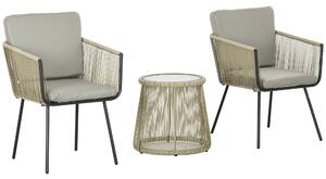 Outsunny Set mobilier de Grădină cu 2 Scaune și Măsuță de Cafea cu Blat din Sticlă, Ø49x47 cm, Maro | Aosom Romania