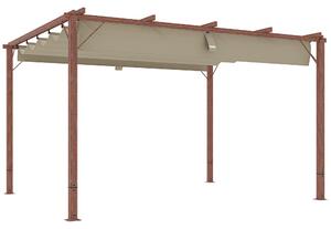 Outsunny Pergolă de Grădină cu Acoperiș Retractabil și Cadru din Aluminiu cu Aspect de Lemn, 382x300x232 cm, Lemn Natural | Aosom Romania