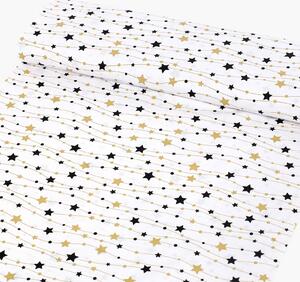 Goldea țesătură din 100% bumbac - steluțe aurii si negre pe alb 150 cm