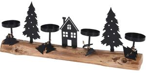 Candelabru pentru 4 lumânări tealight cu peisaj de iarnă