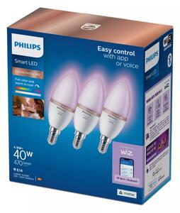 Set de 3 becuri LED RGB dimabile Philips SMART C37, soclu E14/4,9W/230V, 2200-6500K