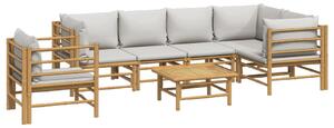 Set mobilier de grădină cu perne gri deschis, 7 piese, bambus