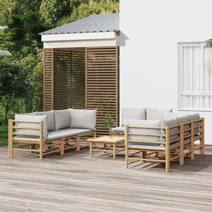 Set mobilier de grădină cu perne gri deschis, 9 piese, bambus