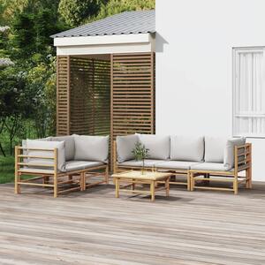 Set mobilier de grădină cu perne gri deschis, 6 piese, bambus