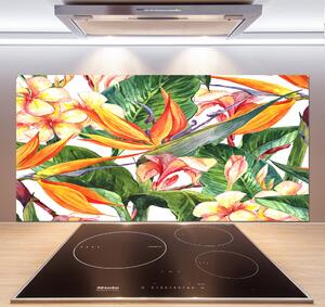 Panou sticlă decorativa bucătărie flori tropicale