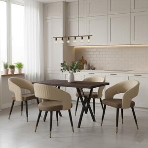 Set masă fixă Arta Wenge cu 4 scaune Piele Sintetică Monaco Maro Crem