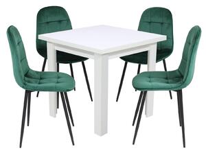 Set Masă fixă Pătrată Vero Albă cu 4 Scaune Gya Verde