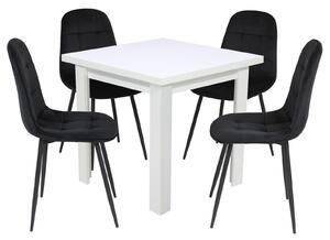 Set Masă fixă Pătrată Vero Albă cu 4 Scaune Gya Negru