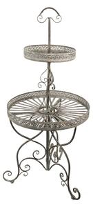 Masa rotunda pentru plante, gri, din metal, aspect vintage