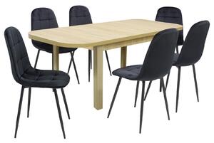 Set masă extensibilă Roma Stejar cu 6 Scaune Gya Negru