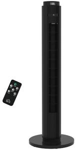 HOMCOM Ventilator de Turn cu Telecomandă, 3 Viteze, Mod Repaus, Temporizator 12 ore, Negru | Aosom Romania