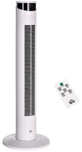 HOMCOM Ventilator Turn cu 3 Moduri și 3 Viteze cu Cronometru 12h, ABS și Ventilator de Podea cu Telecomandă, Ø31.5x93 cm, Alb | Aosom Romania