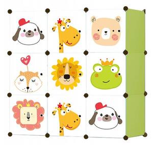 Dulap modular pentru copii, Mufart, plastic, 9 compartimente, alb si verde, 110x37x110 cm