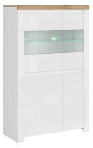 Vitrina VIGO 2D2W, alb/stejar wotan, PAL laminat, sticla, 98x42x157 cm