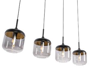 Lampă suspendată design neagră cu auriu și sticlă fum 4 lumini - Kyan