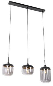Lampa suspendata design neagra cu sticla aurie si fum 3 lumini - Kyan