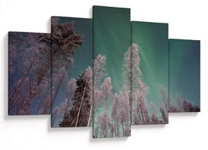 Tablou cu aurora borealis deasupra pomilor înghețați (150x105 cm)