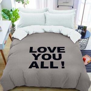 Lenjerie de pat din bumbac Culoare Gri, LOVE YOU ALL + husa de perna 40 x 50 cm gratuit