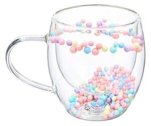 Cană cu inserție de biluțe colorate pastel, pereți dubli, sticlă borosilicată, 250 ml, Aurora Bloom