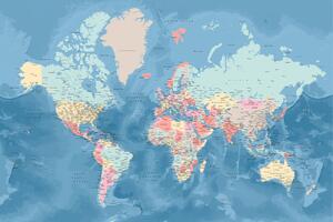 Harta Light blue and pastels detailed world map, Blursbyai, (40 x 26.7 cm)
