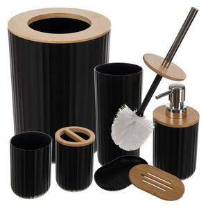 Set accesorii pentru baie, 6 piese, suprafata striata, negru/maro
