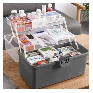 Organizator pentru medicamente, 2 nivele, capac transparent, maner transport, 32x22.5x19 cm