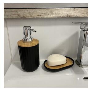 Set accesorii pentru baie, 6 piese, suprafata striata, negru/maro