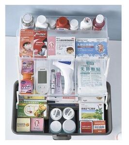 Organizator pentru medicamente, 2 nivele, capac transparent, maner transport, 32x22.5x19 cm