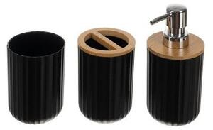 Set accesorii pentru baie, 6 piese, suprafata striata, negru/maro