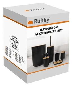 Set accesorii pentru baie, 6 piese, suprafata striata, negru/maro