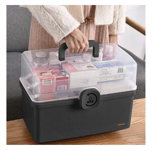 Organizator pentru medicamente, 2 nivele, capac transparent, maner transport, 32x22.5x19 cm