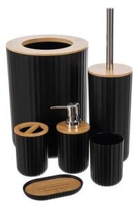 Set accesorii pentru baie, 6 piese, suprafata striata, negru/maro