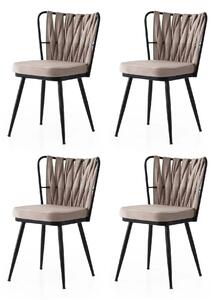 Set 4 scaune KUSAKLI 222 V4, bej/negru, stofa catifelata/metal, 43x43x