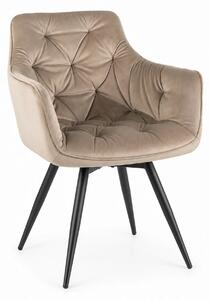 Scaun de sufragerie tapitat MANGO, bej/negru, stofa catifelata/metal
