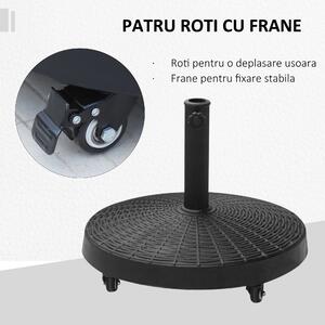 Outsunny Bază Rezistentă pentru Umbrele de Soare, Rășină și Oțel, Compatibilă cu Stâlpi 38-48mm, Ø52x41cm, Negru | Aosom Romania