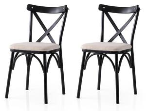 Set 2 scaune EKOL 285 V2, crem/negru, stofa clasica/metal, 42x40x81 cm