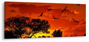 Tablou cu păsări în apus de soare (120x50 cm)