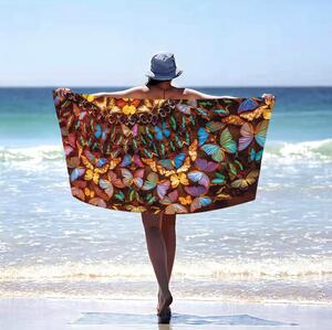 Prosop de plajă maro cu fluturi Lățime: 100 cm | Lungime: 180 cm