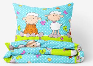Goldea lenjerie de pat pentru copii din 100% bumbac - oițe 140 x 200 și 70 x 90 cm