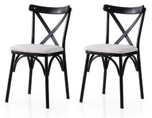 Set 2 scaune EKOL 286 V2, alb/negru, stofa clasica/metal, 42x40x81 cm