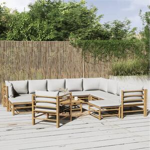 Set mobilier de grădină cu perne gri deschis, 12 piese, bambus