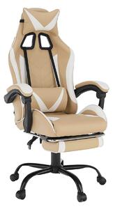 Scaun gaming OZGE 2 NEW, bej/alb, piele ecologica, 64x60x116/136 cm