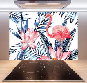 Panou de bucătărie Flamingos și plante