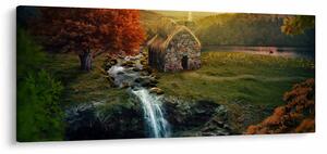 Tablou cu căbănuță în peisaj de poveste (120x50 cm)
