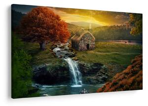 Tablou cu căbănuță în peisaj de poveste (90x60 cm)