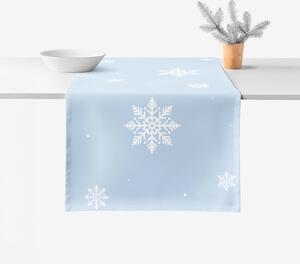 Goldea napron de masă de crăciun 100% bumbac - fulgi pe albastru 35x120 cm