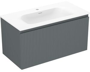 Mexen Rivel, mobilier baie 90 cm cu lavoar Vela, 1 sertar, canelat, grafit mat/alb mat, 91A20-09047-1-BF66-W23M01