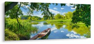 Tablou cu râu de vară și barcă (120x50 cm)