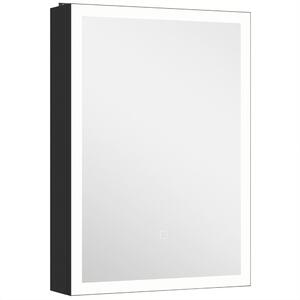 HOMCOM Dulap de Baie cu Oglindă și LED, 3 Culori, 50x70 cm, Soft-Close, Priză, Rafturi Reglabile, Negru | Aosom Romania
