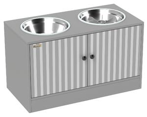 PawHut Suport pentru boluri de câini cu 2 boluri de 2 L din oțel inoxidabil și dulap inferior, din PAL, 60x30x35,5 cm, gri | Aosom Romania